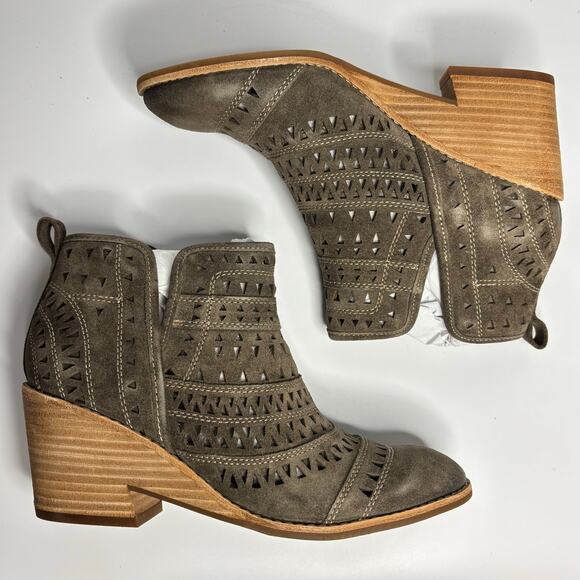 Sofft Sallie Perforated Suede Wedge Heeled Bootie in Taupe - Picture 8 of 9